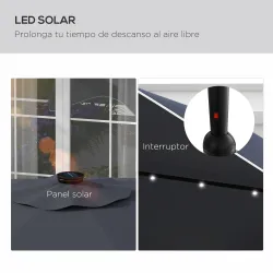 Sombrilla de Jardín Manual Ø292x254 cm con 32 Luces LED Solares 8 Varillas Impermeable y Rejillas de Ventilación... - Ogal.Es