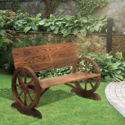 Banco de Exterior de Madera con Reposabrazos y 2 Ruedas Decorativas Estilo Rústico Carga 250 kg 114x58x80 cm Car... - Ogal.Es