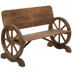 Banco de Exterior de Madera con Reposabrazos y 2 Ruedas Decorativas Estilo Rústico Carga 250 kg 114x58x80 cm Car... - Ogal.Es