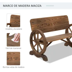 Banco de Exterior de Madera con Reposabrazos y 2 Ruedas Decorativas Estilo Rústico Carga 250 kg 114x58x80 cm Car... - Ogal.Es