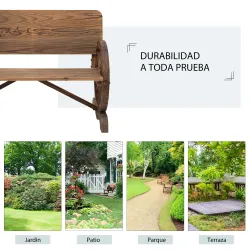 Banco de Exterior de Madera con Reposabrazos y 2 Ruedas Decorativas Estilo Rústico Carga 250 kg 114x58x80 cm Car... - Ogal.Es