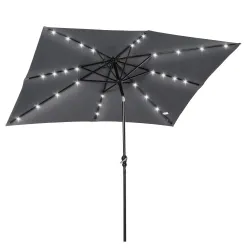 Parasol de Terraza 2,7x2x2,5 m con Techo Inclinable hasta 45° Luces LED Solares e Impermeable Gris Oscuro - Ogal.Es