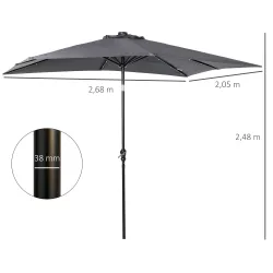 Parasol de Terraza 2,7x2x2,5 m con Techo Inclinable hasta 45° Luces LED Solares e Impermeable Gris Oscuro - Ogal.Es