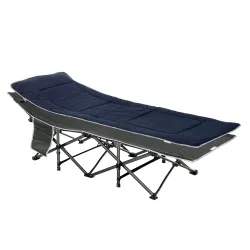 Cama de Acampada con Cojín Almohada Bolsillo Bolsa de Transporte y Marco de Acero Carga 150 kg 188x64,5x53 cm Azul - Ogal.Es
