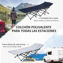 Cama de Acampada con Cojín Almohada Bolsillo Bolsa de Transporte y Marco de Acero Carga 150 kg 188x64,5x53 cm Azul - Ogal.Es