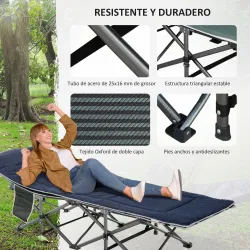 Cama de Acampada con Cojín Almohada Bolsillo Bolsa de Transporte y Marco de Acero Carga 150 kg 188x64,5x53 cm Azul - Ogal.Es
