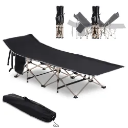 Cama de Acampada con 1 Bolsillo Lateral Bolsa de Transporte y Marco de Acero Carga 150 kg 190x68x52 cm Negro - Ogal.Es