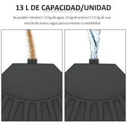 Peso para Base de Sombrilla de 4 Piezas Rellenable de Agua 52 Litro Arena 60 kg o Mixto 70 kg para Base Cruzada ... - Ogal.Es