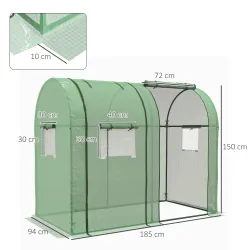 Invernadero Resistente con 4 Ventanas 2 Puertas con Cremallera Anti-UV para Cultivo de Plantas 185x94x150 cm Verde - Ogal.Es