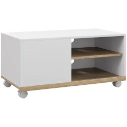 Mueble TV con Ruedas Mueble de Salón Mesa para Televisores de 42" con Puerta y 2 Estantes 80x45x39,5 cm Blanco - Ogal.Es
