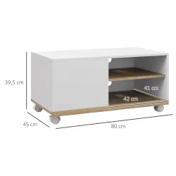 Mueble TV con Ruedas Mueble de Salón Mesa para Televisores de 42" con Puerta y 2 Estantes 80x45x39,5 cm Blanco - Ogal.Es