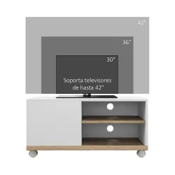 Mueble TV con Ruedas Mueble de Salón Mesa para Televisores de 42" con Puerta y 2 Estantes 80x45x39,5 cm Blanco - Ogal.Es