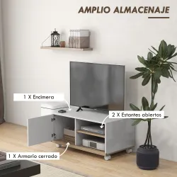 Mueble TV con Ruedas Mueble de Salón Mesa para Televisores de 42" con Puerta y 2 Estantes 80x45x39,5 cm Blanco - Ogal.Es
