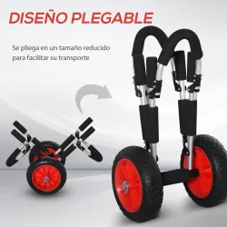 Carrito para Tablas de Surf Plegable con 2 Ruedas Carga 45 kg y Marco de Aluminio 64x55x38,5 cm Negro y Rojo - Ogal.Es