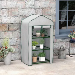Invernadero de Jardín con 3 Estantes 1 Puerta con Cremallera para Cultivo de Plantas 59x39x127 cm Blanco - Ogal.Es