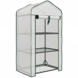 Invernadero de Jardín con 3 Estantes 1 Puerta con Cremallera para Cultivo de Plantas 59x39x127 cm Blanco - Ogal.Es