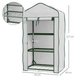 Invernadero de Jardín con 3 Estantes 1 Puerta con Cremallera para Cultivo de Plantas 59x39x127 cm Blanco - Ogal.Es