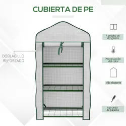 Invernadero de Jardín con 3 Estantes 1 Puerta con Cremallera para Cultivo de Plantas 59x39x127 cm Blanco - Ogal.Es