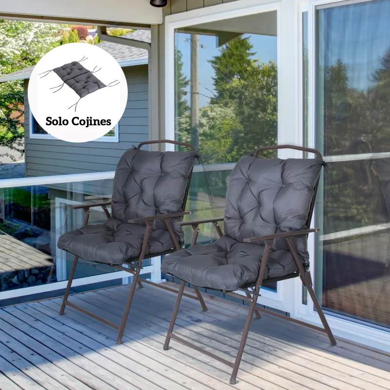 Conjunto de 2 Cojines para Silla 50x98x8 cm con Respaldo 6 Cordones de Fijación para Jardín Terraza Balcón Gris ... - Ogal.Es