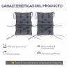 Conjunto de 2 Cojines para Silla 50x98x8 cm con Respaldo 6 Cordones de Fijación para Jardín Terraza Balcón Gris ... - Ogal.Es