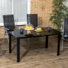 Mesa de Exterior Rectangular con Marco de Aluminio y Encimera de Cristal Carga 50 kg para Jardín 150x90x74 cm Negro - Ogal.Es