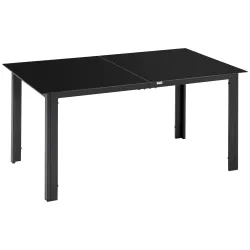 Mesa de Exterior Rectangular con Marco de Aluminio y Encimera de Cristal Carga 50 kg para Jardín 150x90x74 cm Negro - Ogal.Es