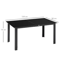 Mesa de Exterior Rectangular con Marco de Aluminio y Encimera de Cristal Carga 50 kg para Jardín 150x90x74 cm Negro - Ogal.Es