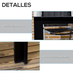 Mesa de Exterior Rectangular con Marco de Aluminio y Encimera de Cristal Carga 50 kg para Jardín 150x90x74 cm Negro - Ogal.Es