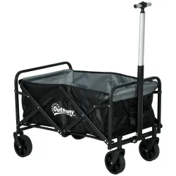 Carro de Jardín Plegable con 4 Ruedas Longitud y Ángulo del Mango Ajustables Capacidad 70 L 77x50x63-93 cm Negro - Ogal.Es