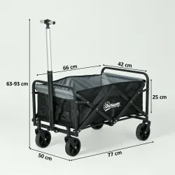 Carro de Jardín Plegable con 4 Ruedas Longitud y Ángulo del Mango Ajustables Capacidad 70 L 77x50x63-93 cm Negro - Ogal.Es