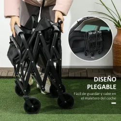 Carro de Jardín Plegable con 4 Ruedas Longitud y Ángulo del Mango Ajustables Capacidad 70 L 77x50x63-93 cm Negro - Ogal.Es