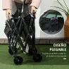 Carro de Jardín Plegable con 4 Ruedas Longitud y Ángulo del Mango Ajustables Capacidad 70 L 77x50x63-93 cm Negro - Ogal.Es