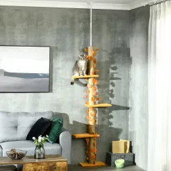 Árbol para Gatos de Suelo a Techo de 202-242 cm con 3 Plataformas Altura Ajustable y Decoración de Hoja de Arce ... - Ogal.Es