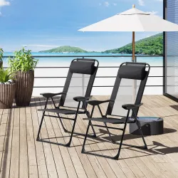 Conjunto de 2 Sillas de Camping Plegables con Reposacabezas Desmontable y Respaldo Reclinable 62x70x109 cm Negro - Ogal.Es