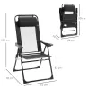Conjunto de 2 Sillas de Camping Plegables con Reposacabezas Desmontable y Respaldo Reclinable 62x70x109 cm Negro - Ogal.Es