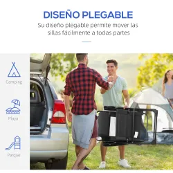 Conjunto de 2 Sillas de Camping Plegables con Reposacabezas Desmontable y Respaldo Reclinable 62x70x109 cm Negro - Ogal.Es