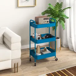 Carrito de Almacenamiento con 3 Cestas y Marco de Acero para Salón Dormitorio Oficina Cocina 45x30,6x79 cm Azul ... - Ogal.Es