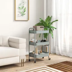 Carrito de Almacenamiento con 3 Cestas y Marco de Acero para Salón Dormitorio Oficina Cocina 45x30,6x79 cm Azul ... - Ogal.Es