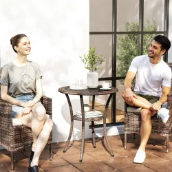 Mesa de Jardín Redonda Ø64x71 cm con Estante Marco de Acero y Encimera de Cristal Carga 50 kg para Terraza Patio... - Ogal.Es
