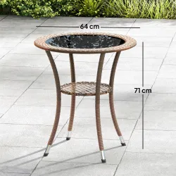 Mesa de Jardín Redonda Ø64x71 cm con Estante Marco de Acero y Encimera de Cristal Carga 50 kg para Terraza Patio... - Ogal.Es