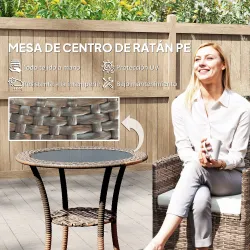 Mesa de Jardín Redonda Ø64x71 cm con Estante Marco de Acero y Encimera de Cristal Carga 50 kg para Terraza Patio... - Ogal.Es