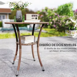 Mesa de Jardín Redonda Ø64x71 cm con Estante Marco de Acero y Encimera de Cristal Carga 50 kg para Terraza Patio... - Ogal.Es