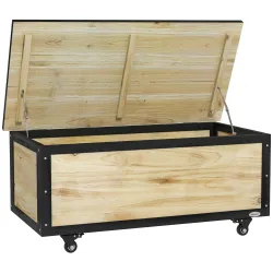 Baúl de Exterior de Madera con 4 Ruedas para Jardín Patio Balcón 100x50x43 cm Natural y Negro - Ogal.Es
