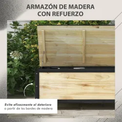 Baúl de Exterior de Madera con 4 Ruedas para Jardín Patio Balcón 100x50x43 cm Natural y Negro - Ogal.Es