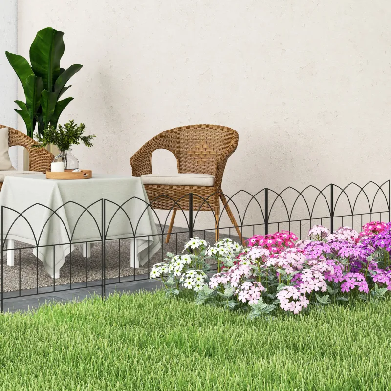 Set de 5 Vallas Decorativas para Jardín de Metal 205x45,5 cm Combinación Libre Barrera para Animales Negro - Ogal.Es