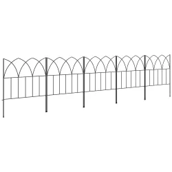 Set de 5 Vallas Decorativas para Jardín de Metal 205x45,5 cm Combinación Libre Barrera para Animales Negro - Ogal.Es