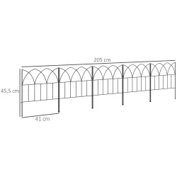 Set de 5 Vallas Decorativas para Jardín de Metal 205x45,5 cm Combinación Libre Barrera para Animales Negro - Ogal.Es