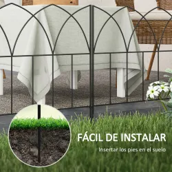 Set de 5 Vallas Decorativas para Jardín de Metal 205x45,5 cm Combinación Libre Barrera para Animales Negro - Ogal.Es