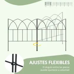 Set de 5 Vallas Decorativas para Jardín de Metal 205x45,5 cm Combinación Libre Barrera para Animales Negro - Ogal.Es