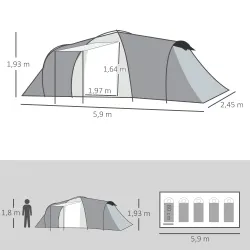 Tienda de Campaña Familiar para 4-6 Personas con 2 Ventanas y Bolsa de Transporte Impermeable Anti-UV 590x245x19... - Ogal.Es